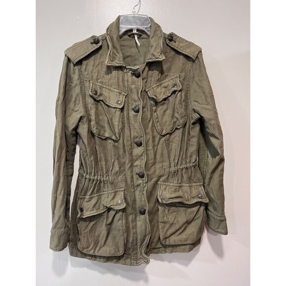 Free People Women’s Army Green Military Style Jacket With Button Closures & Mult - Picture 2 of 11